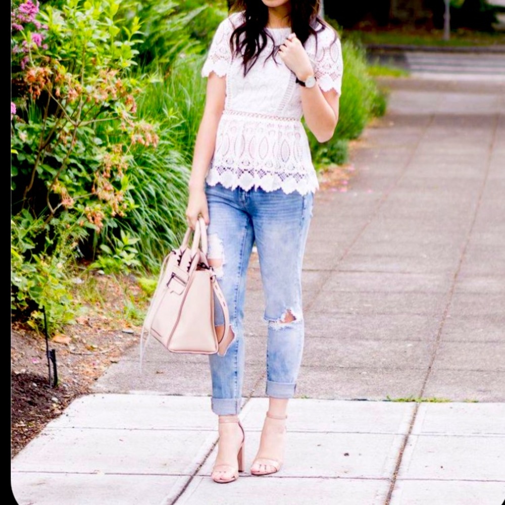 J.o.a. White lace crochet peplum blouse ruffle embroidered floral top nordstrom